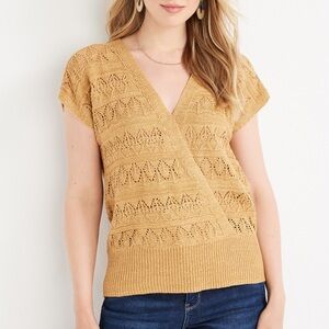 Solid Open Stitch Reversible V Neck Sweater